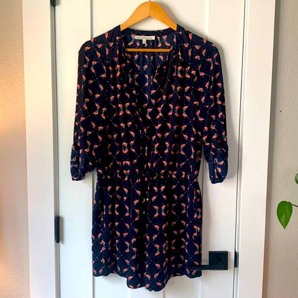 Daniel Rainn Boho Floral Navy Drawstring Romper Shorts Size M